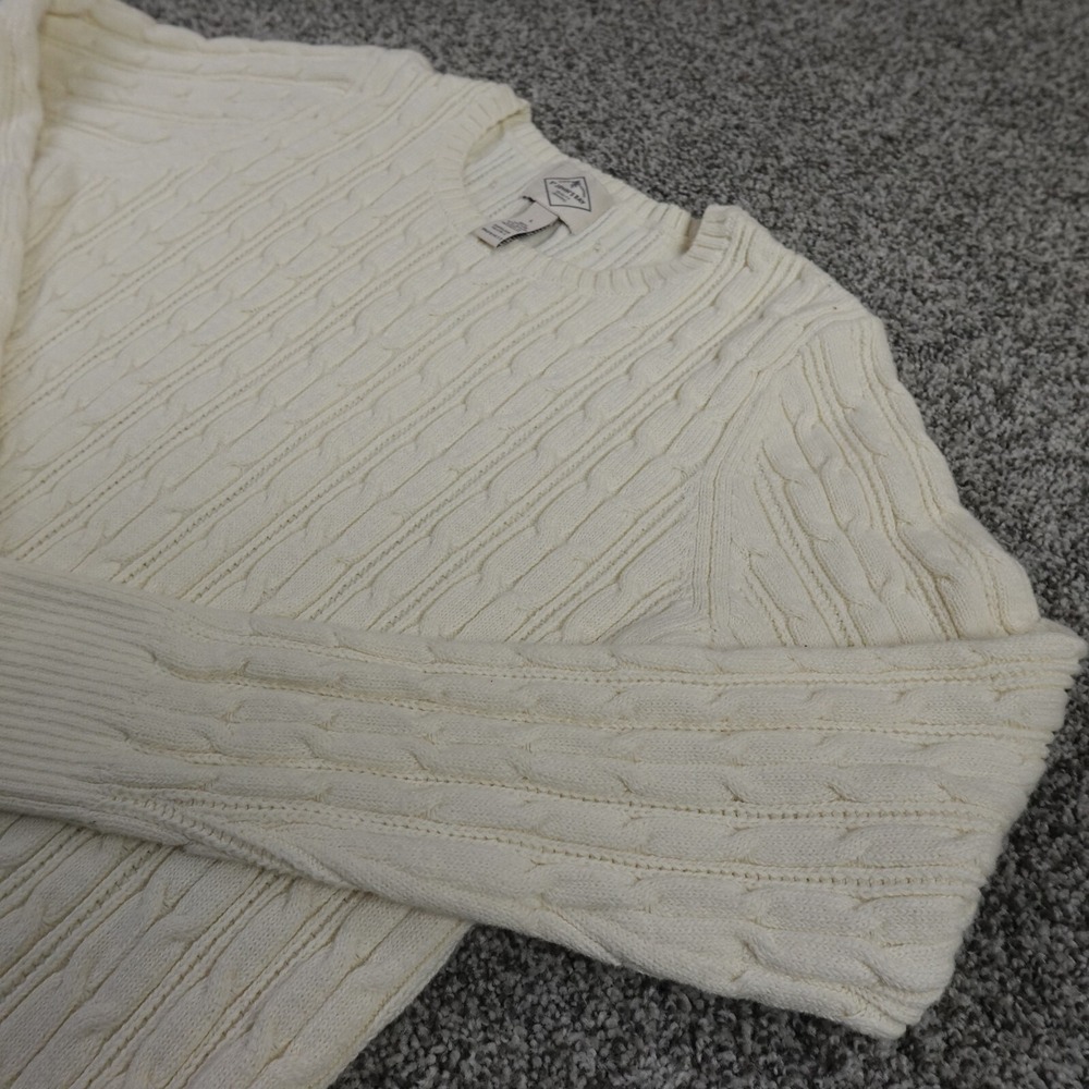 St Johns Bay Sweater Womens L‎ Beige Cable Irish Aran Knit Fisherman Sweatshirt
